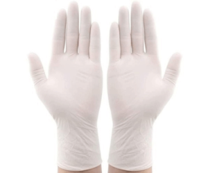 Front side view of Natural (latex) rubber gloves